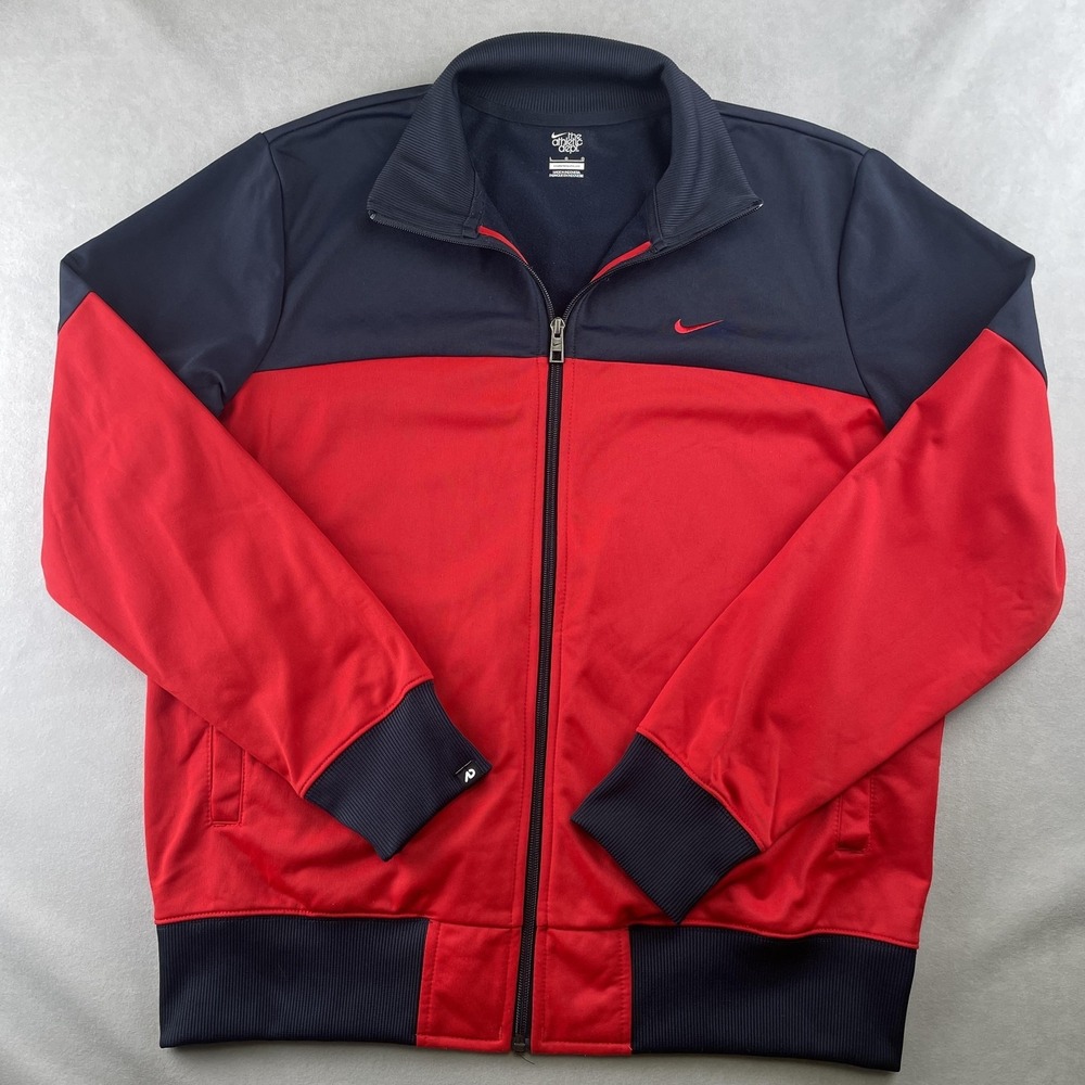 Nike Athletic Dept Jacket Mens L Red Navy Full Zip Track Swoosh 90s 425408-473